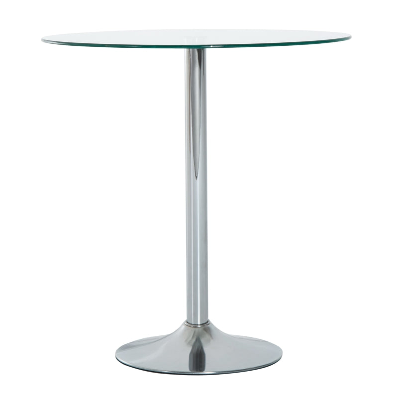 Modern Round Dining Table with Tempered Glass Top & Steel Base - Space Saving Small Bar Table for Dining Room