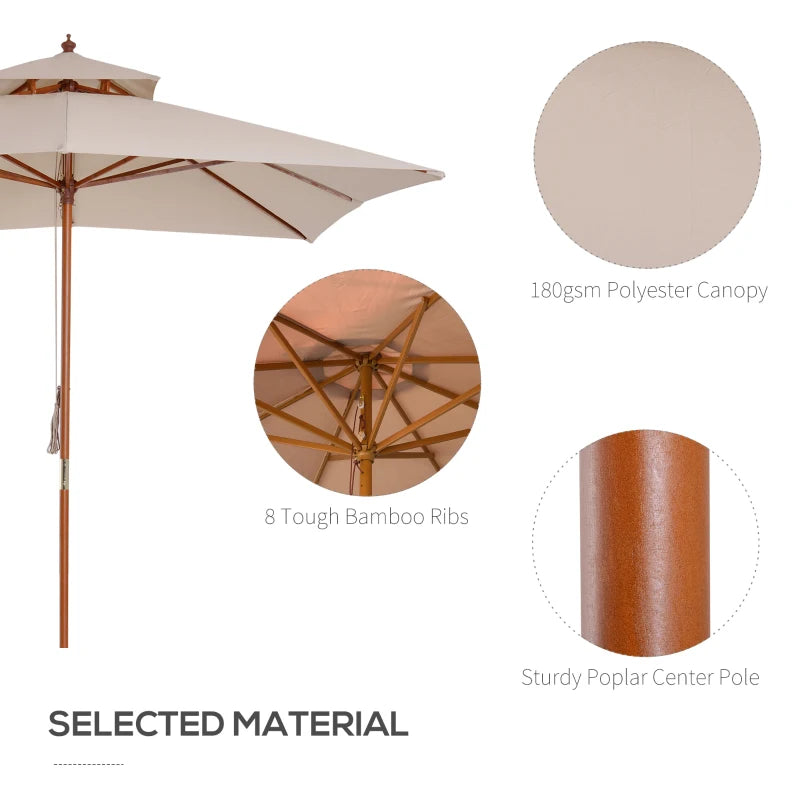 Beige Double Tier 3x3m Patio Garden Umbrella Sunshade Canopy