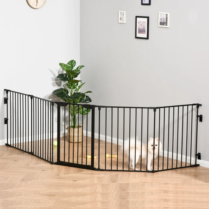 5-Panel Metal Pet Playpen with Walk-Through Door - Black Dog Fence for Indoor/Outdoor Use, Durable & Easy to Assemble