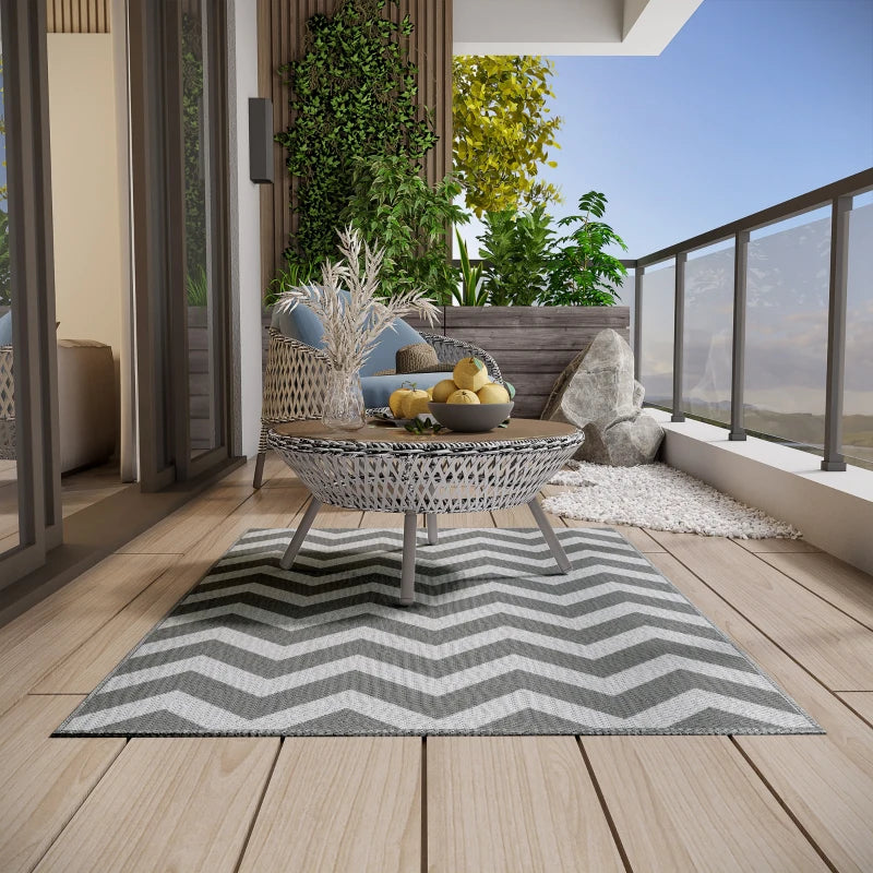 Reversible Outdoor Garden Rug 1.2 x 1.8m - Waterproof Grey and White Patio Carpet