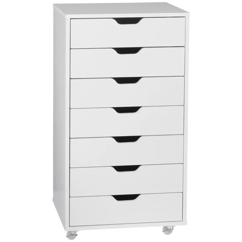 Vinsetto White Seven-Drawer Filing Cabinet on Wheels - Stylish Storage Solution for Home Office Organization