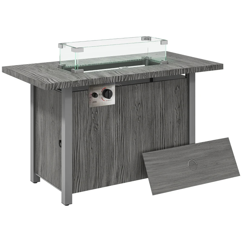 50,000 BTU Dark Grey Gas Fire Pit Table with Cover & Glass Screen - Outdoor Heating Solution