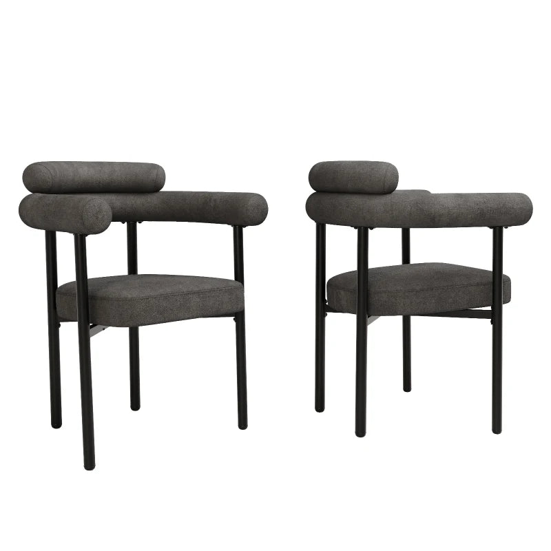 Set of 2 Modern Ergonomic Dining Chairs - High-Density Sponge, Sturdy Iron Frame, Faux Suede, Gray - 70L x 62W x 85H cm