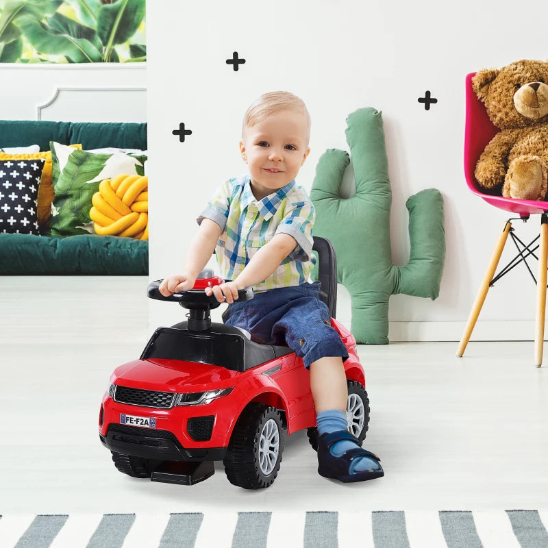 3-in-1 Ride On Car for Toddlers - Foot-to-Floor Slider with Horn & Steering Wheel, Safe Design, Red, 1-3 Years