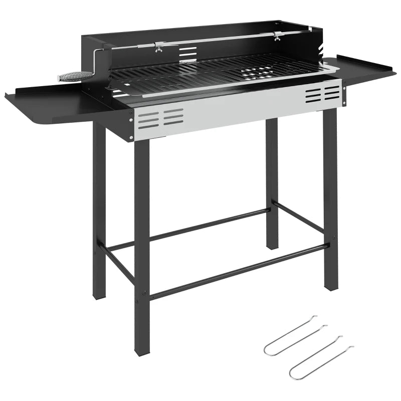 Charcoal BBQ Rotisserie Grill with 3-Level Grate & Side Shelves - Black
