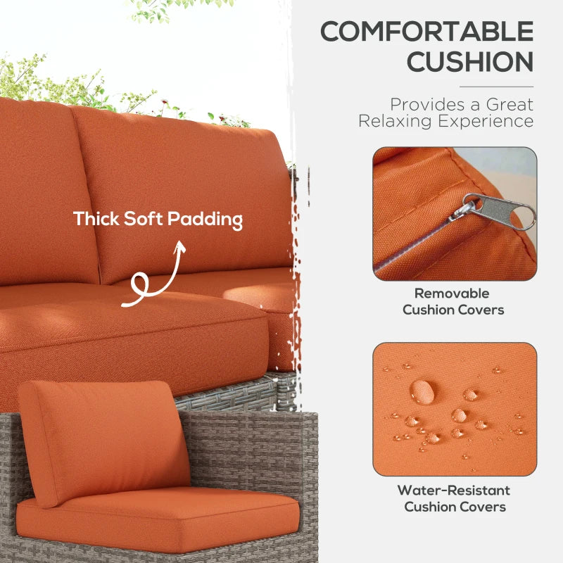 8-Piece Rattan Garden Furniture Set with Orange and Grey Cushions