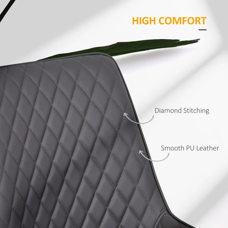 Set of 2 Modern Quilted PU Leather Dining Chairs with Metal Frame - Stylish Grey Home Seating for Executive Spaces