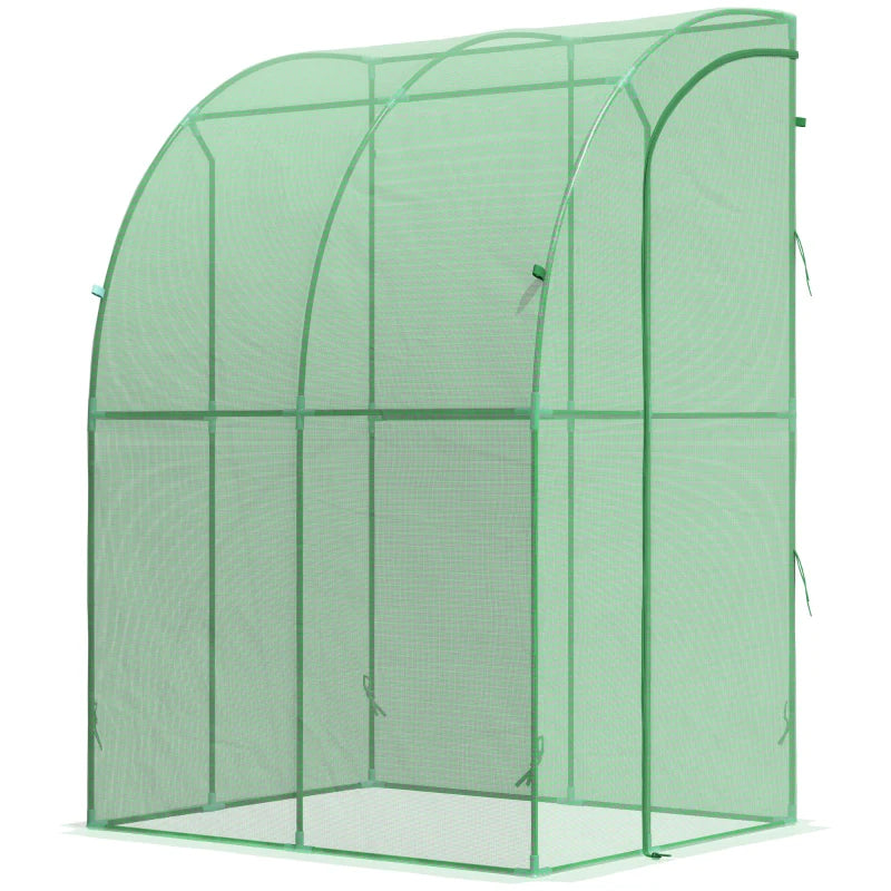 Green Walk-In Wall Tunnel Greenhouse with Zippered Door - 143x118x212cm