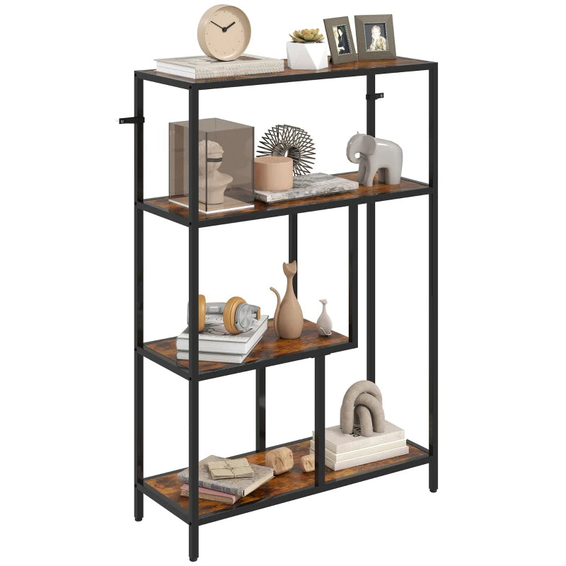 Rustic Brown 4-Tier Bookshelf with Open Shelves - Stylish Storage Solution for Home or Office