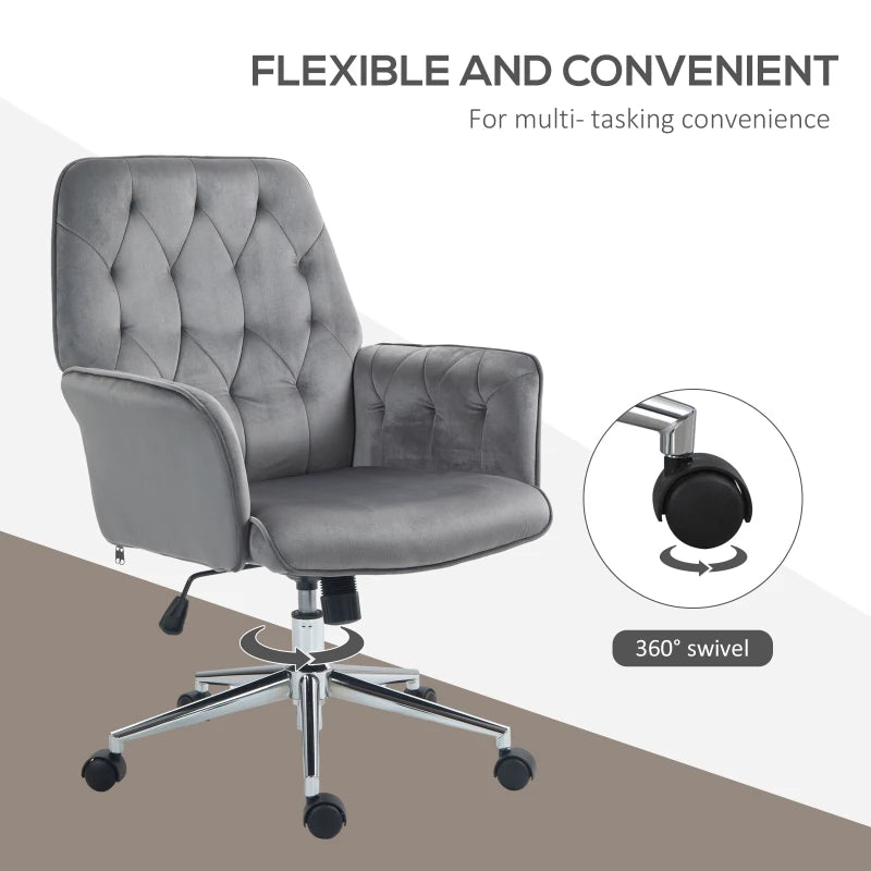 Vinsetto Dark Grey Linen Computer Chair with Armrest - Modern Adjustable Height Swivel Office Chair for Comfort and Style