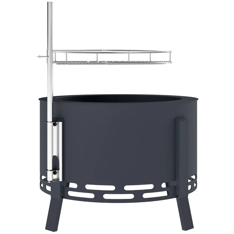 Portable 58 cm Round Fire Pit with Grill Grate, Ash Catcher & Poker for Camping, BBQ