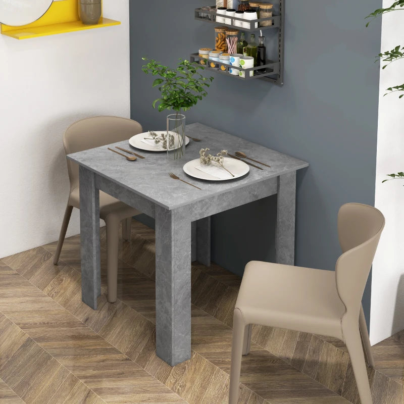 Modern Square Dining Table - Small Faux Cement Effect, Space Saving Design, Non-Slip Foot Pads, Cement Grey Finish