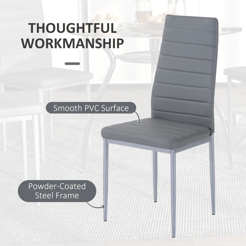Modern Five-Piece Dining Set with Padded Chairs and Stylish Glass-Top Table in Elegant Grey Finish