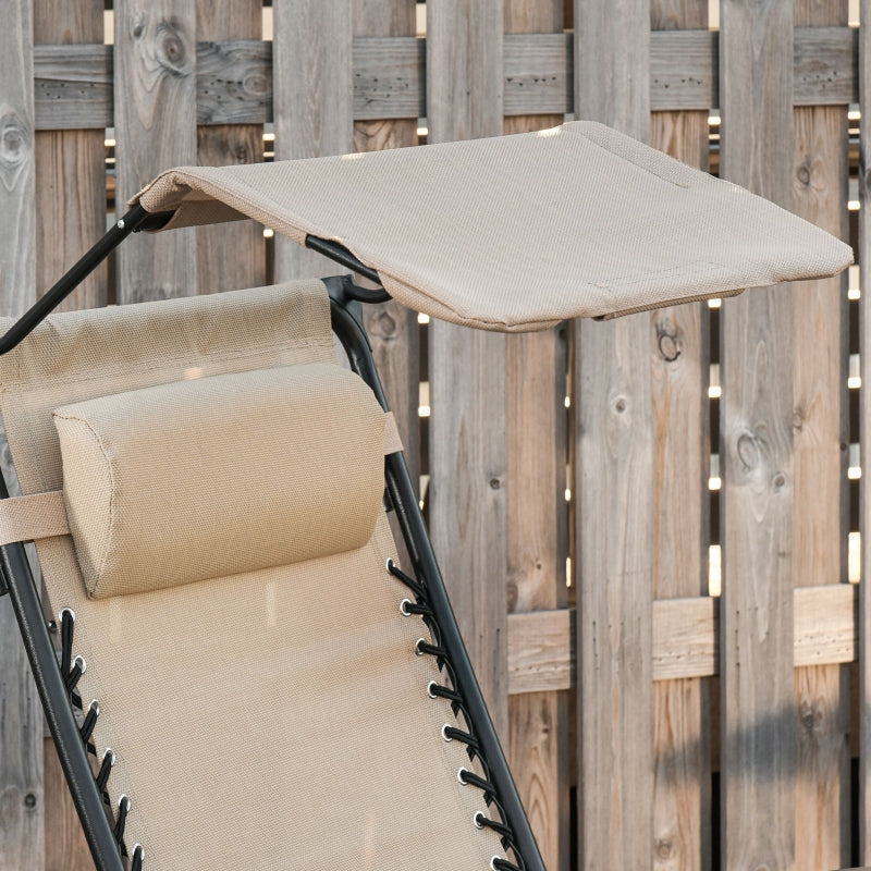 Beige Folding Rocking Sun Lounger Chair with Headrest and Side Holder