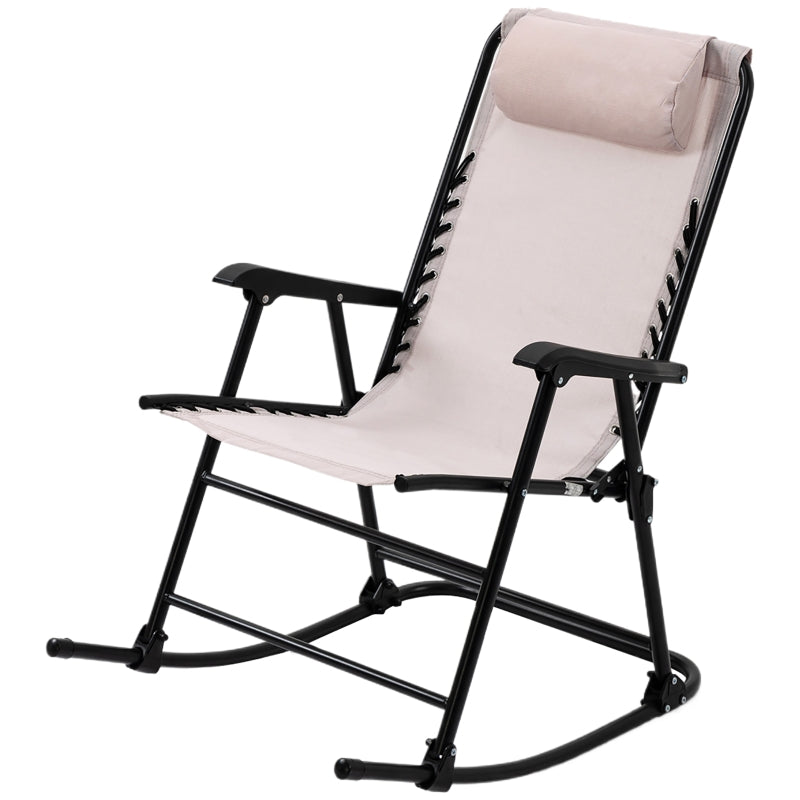 Beige Folding Rocking Outdoor Chair with Headrest