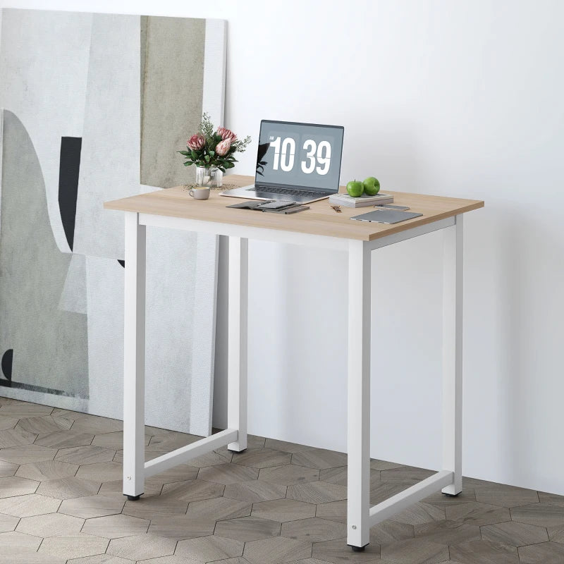 Modern White Computer Desk - 80x60x76cm Writing Table Workstation for Home Office & Study with Metal Frame, Easy Assembly