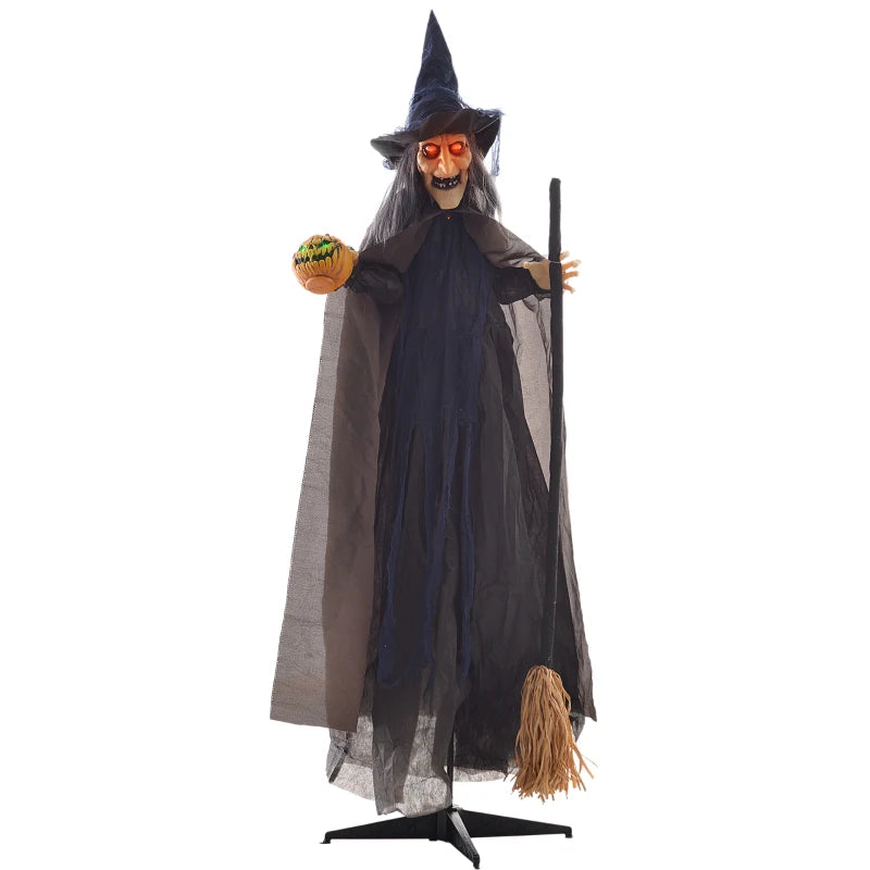 6'2" Halloween Witch Animatronic with Broomstick & Glowing Eyes - Spooky Outdoor Decoration for Haunted House