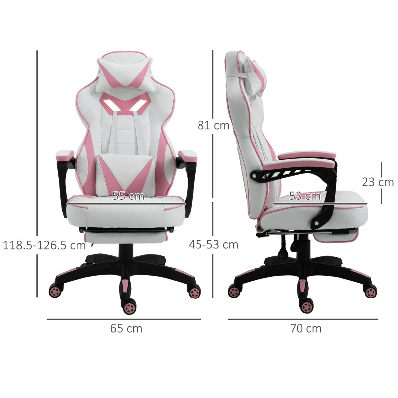 Vinsetto Pink Gaming Chair - Ergonomic Racing Desk Chair with Lumbar Support, Footrest, Headrest & Swivel Wheels for Home
