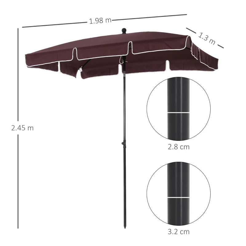 Brown Rectangular Ruffled Garden Parasol with Tilting Canopy