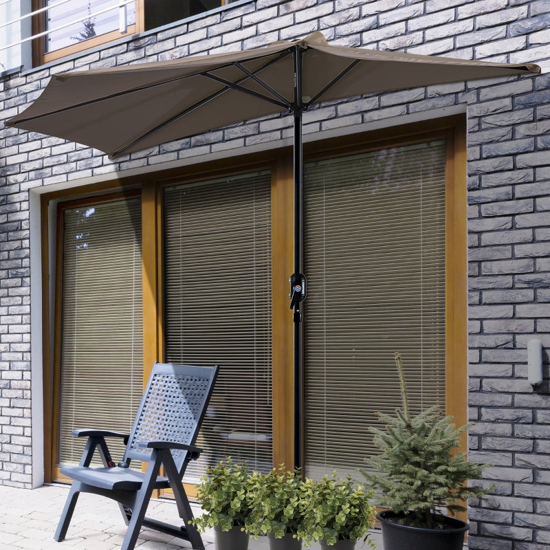 Brown 2.7m Half Balcony Parasol with 5 Steel Ribs