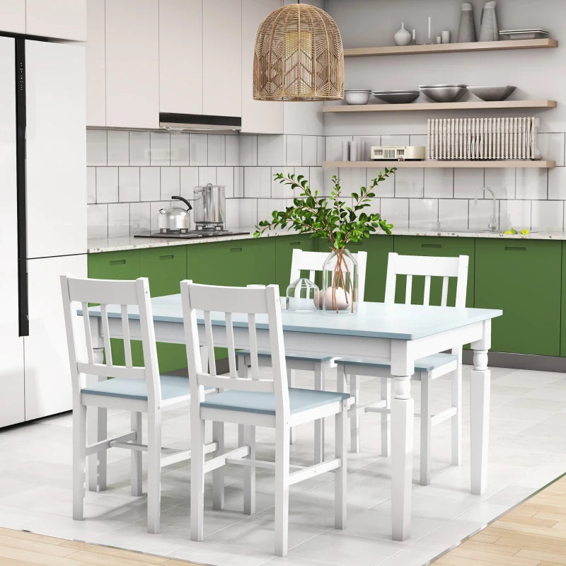 Set of 4 White Dining Chairs with Slat Back, Pine Wood Kitchen Chairs for Living Room & Dining Room