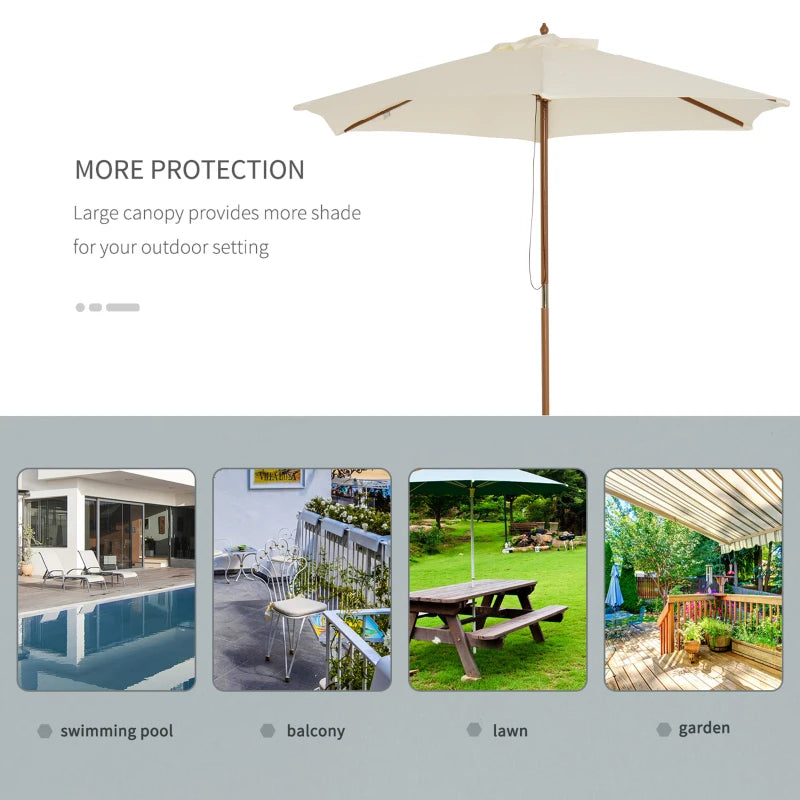 Wooden Garden Parasol Sun Shade - Cream White - 2.5m