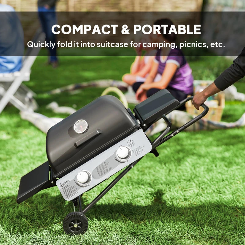 Portable Two-Burner BBQ Grill - Compact Suitcase Design for Outdoor Cooking - Black