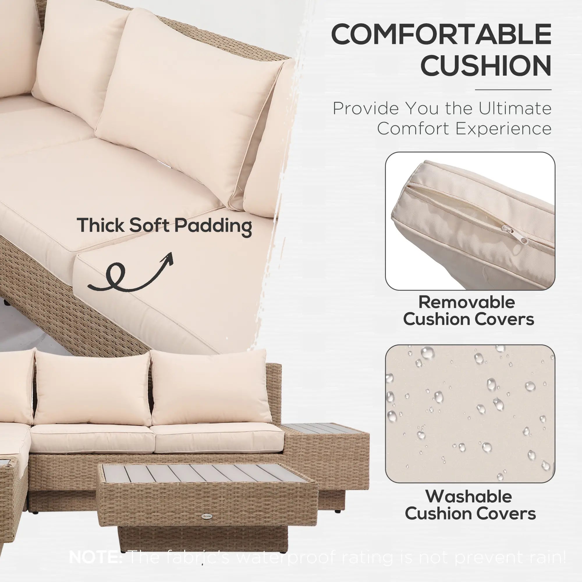 Beige 5 Seater Rattan Corner Sofa and Coffee Table Set