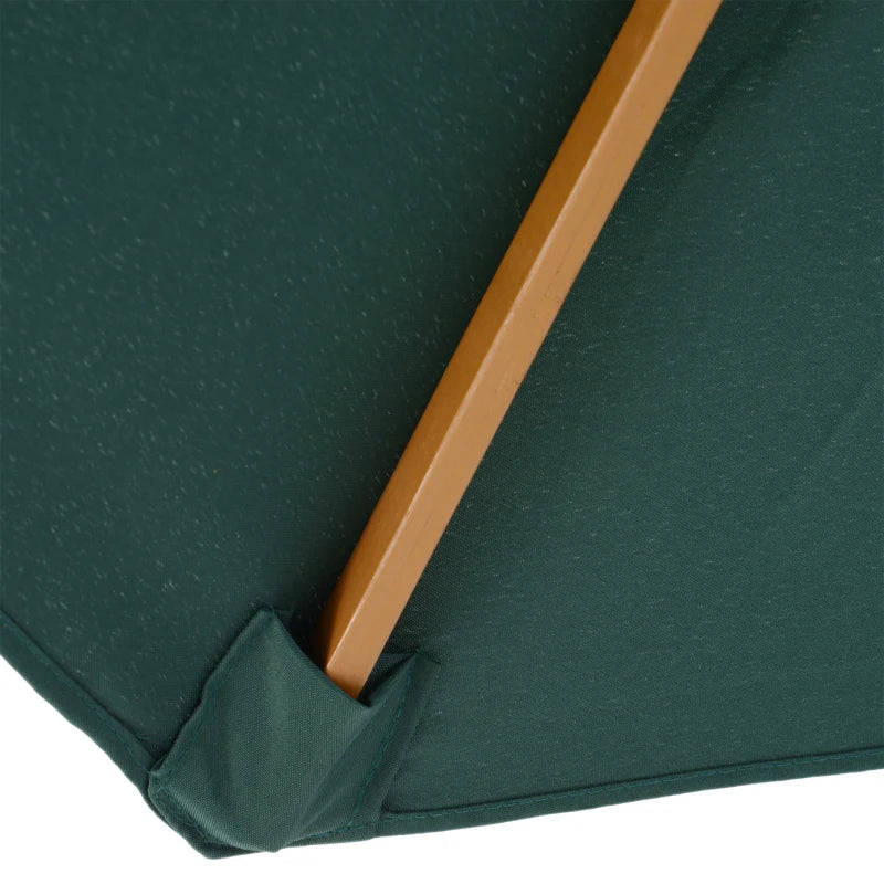 Dark Green 3m Wooden Patio Umbrella with Pulley Mechanism