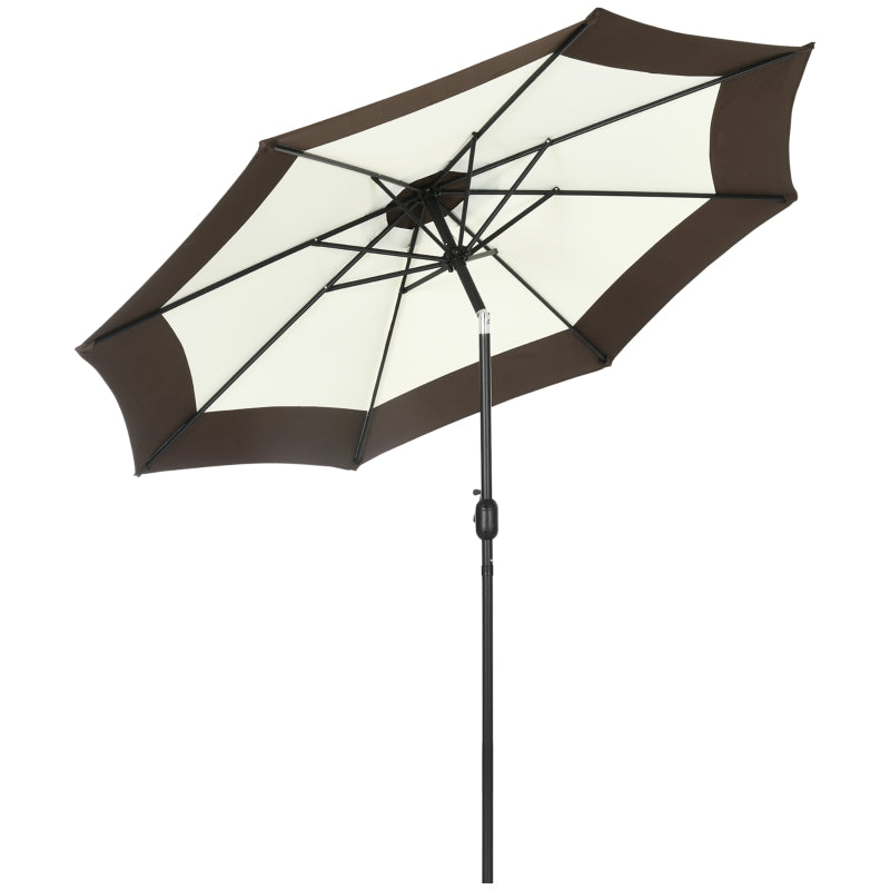 8-Rib Tilt Crank Garden Parasol Umbrella - Outdoor Sunshade (Coffee)