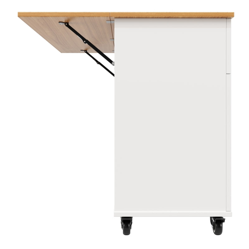 Rolling Mobile Kitchen Island Cart with Drawer & Storage, Drop Leaf, Multi-Functional Design, 133L x 70W x 88H cm, White