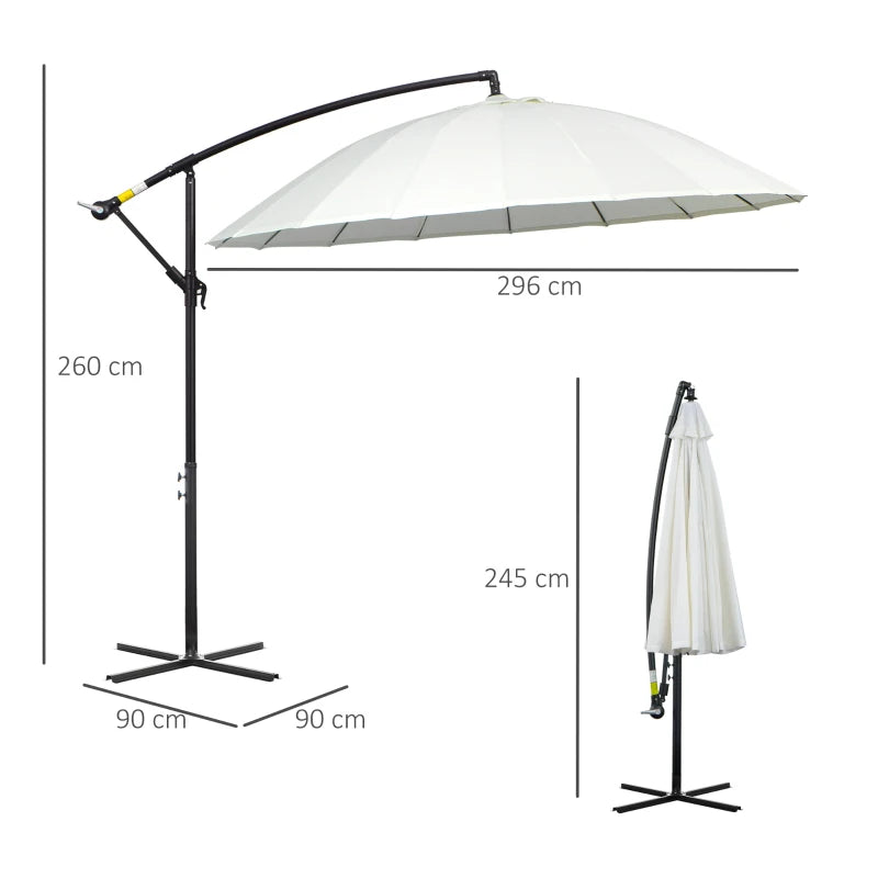 3m Cream White Cantilever Patio Umbrella with 18 Ribs & Vents