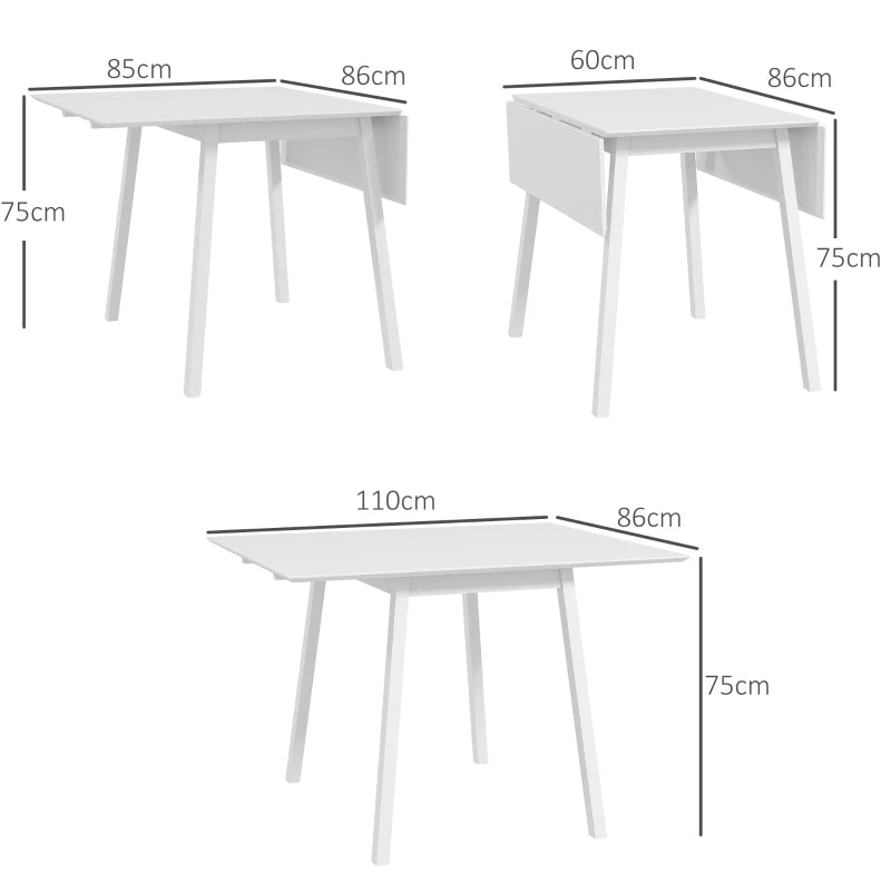 Solid Wood Folding Dining Table - Drop Leaf Rectangle Table for 2-4 People, Space-Saving Kitchen Table in White