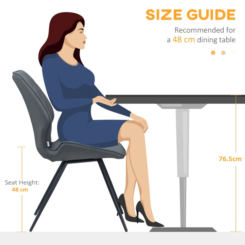 Set of 4 Grey PU Leather Dining Chairs with Metal Legs - Stylish Kitchen Seating for Modern Homes