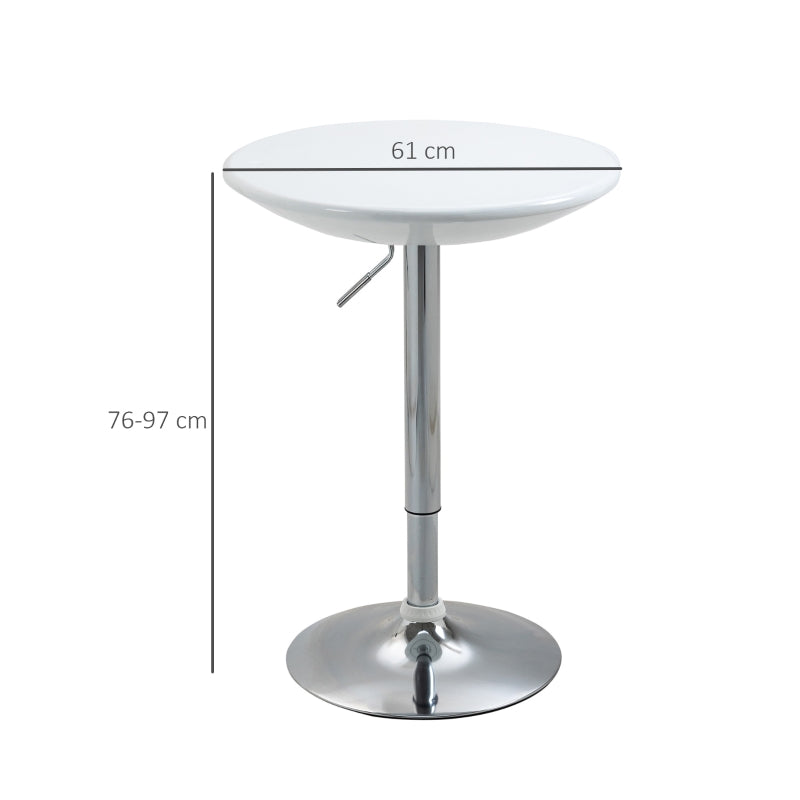 Modern Adjustable Height Round Bar Table - Swivel Bistro Desk with White Painted Top & Silver Steel Legs for Home Pub