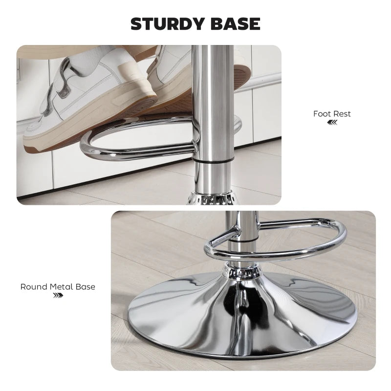 Adjustable Grey PU Leather Swivel Bar Stool with Back, Armrest & Footrest - Modern Height-Adjustable Design for Home & Bar