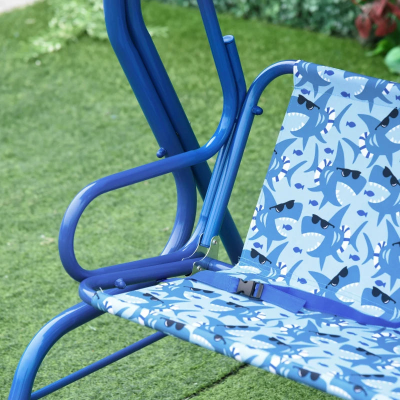 Blue Kids Double Swing Chair with Adjustable Canopy
