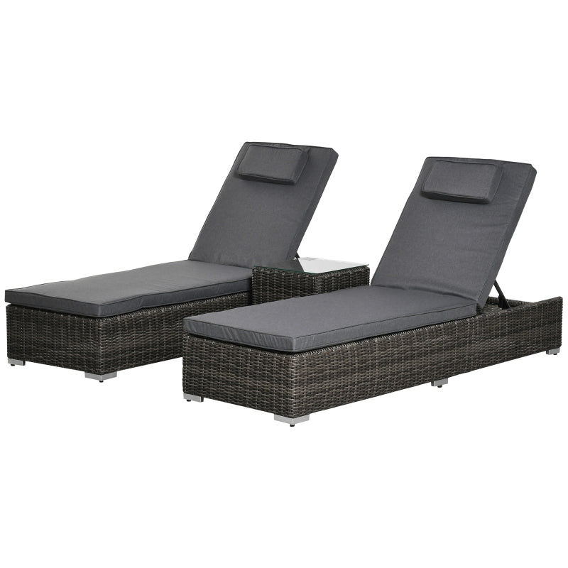 Adjustable 2-Seater Half-Round Rattan Wicker Recliner Set - Grey