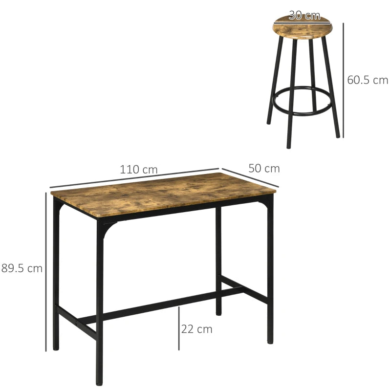 Five Piece Industrial Style Bar Table Set in Brown and Black for Modern Dining Spaces