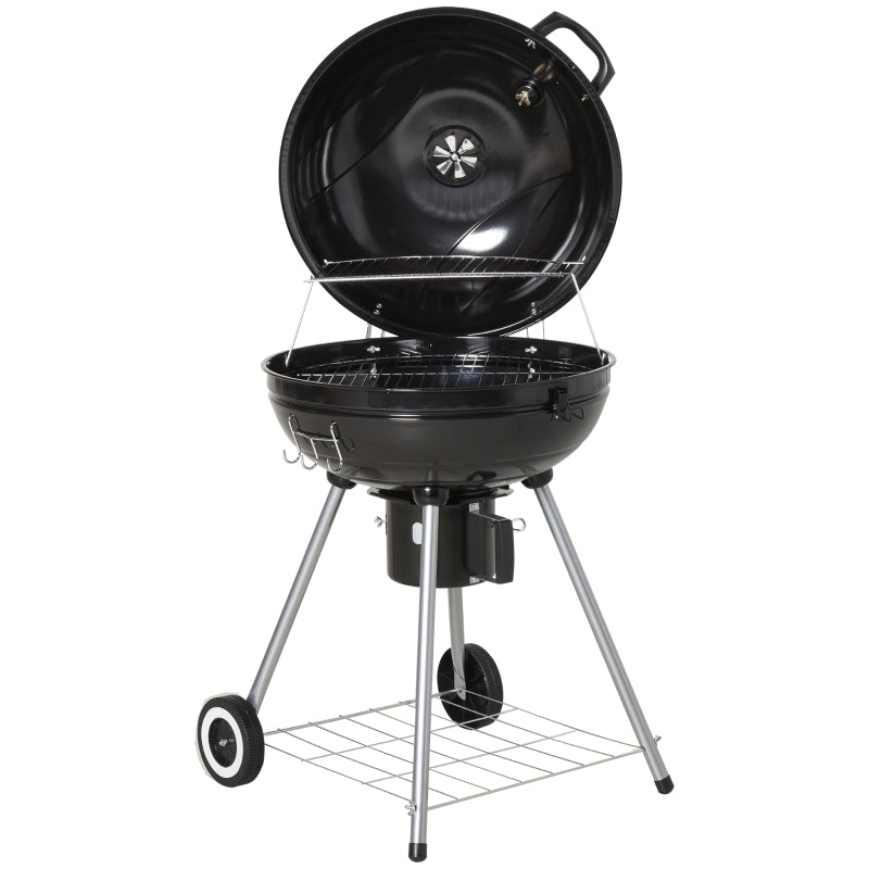 Portable Charcoal Grill with Wheels - Black/Silver, 57x63x94 cm