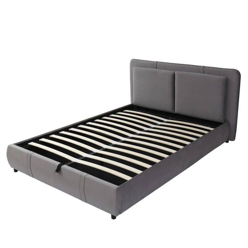 Upholstered Hydraulic Storage Bed with Removable Velvet Headboard - Grey, 210x159x90 cm, Stylish & Functional Bedroom Furniture