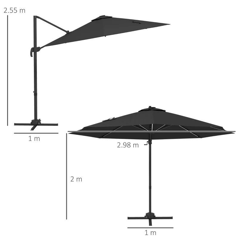 Adjustable Cantilever Parasol with Solar LED Lights, Dark Grey, 3m