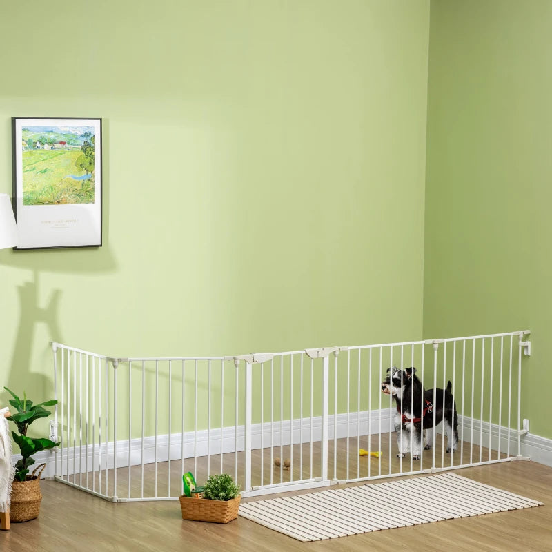 5 Panels Metal Pet Playpen with Walk-Through Door - White Dog Fence for Indoor/Outdoor Use, Durable & Easy to Assemble