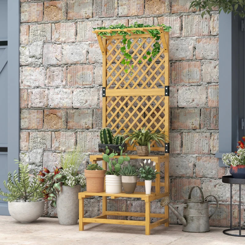 Natural Finish Wooden Plant Stand with Trellis