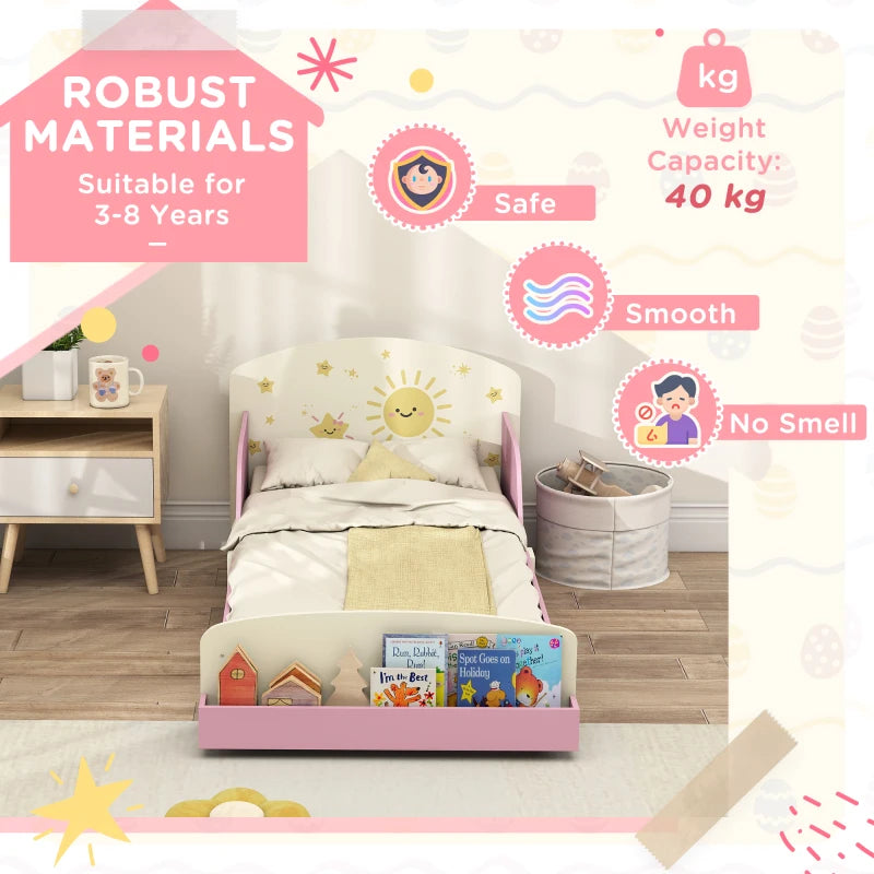 Sun Design Toddler Bed with Storage & Guardrails - Fits 140x70cm Mattress, Ideal for Ages 3-8 Years