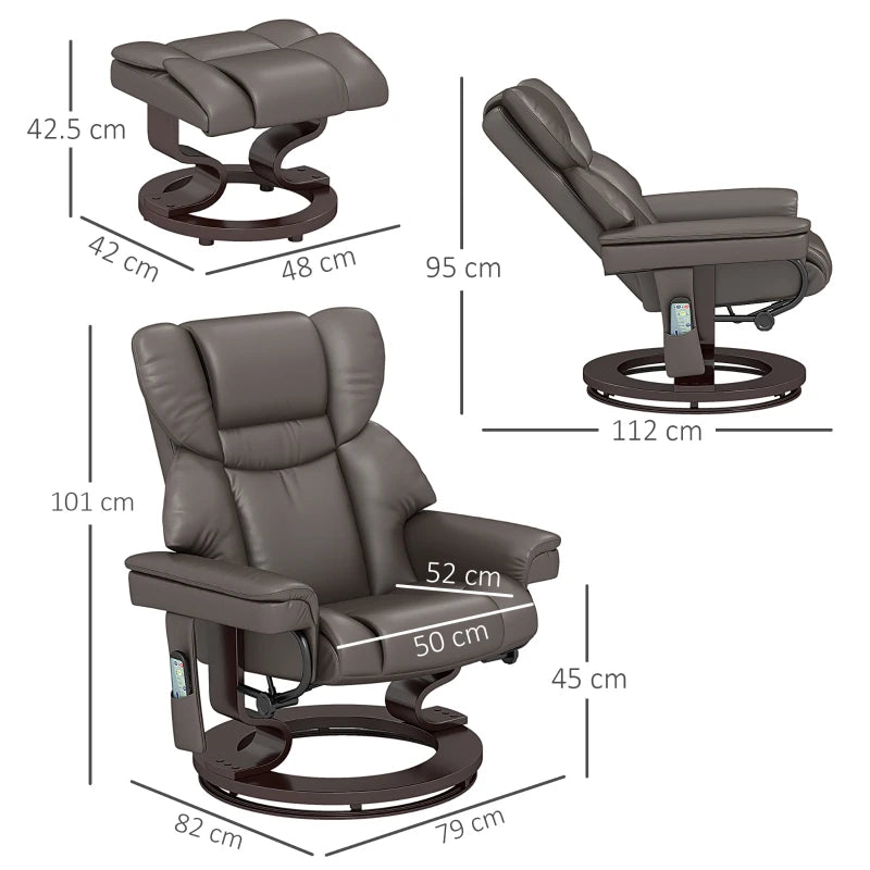 Upholstered Massage Recliner Chair with Footstool, Adjustable Backrest, Swivel Design for Living Room and Bedroom, Brown