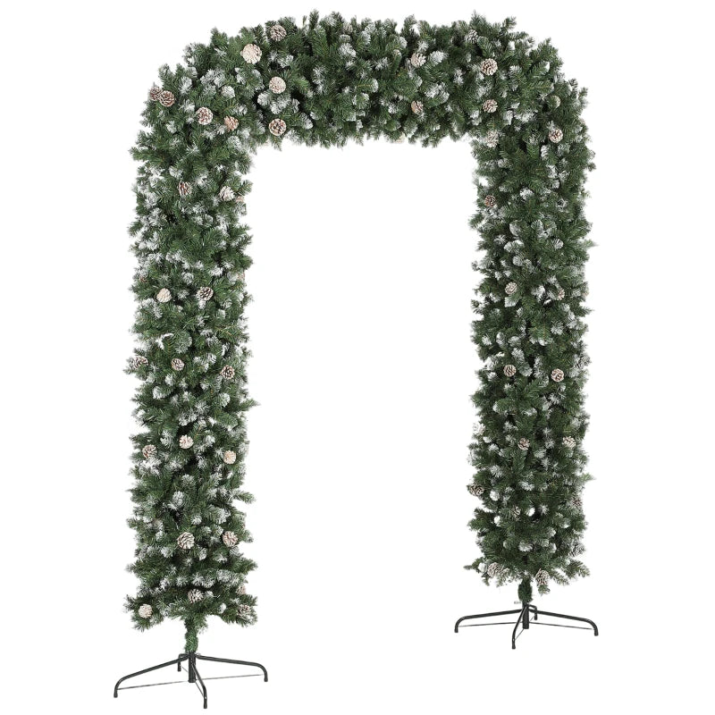 8.2 ft Snow Frosted Christmas Tree Arch - 1800 Tips, 91 Pinecones, Indoor Xmas Decor with Metal Stand - Green