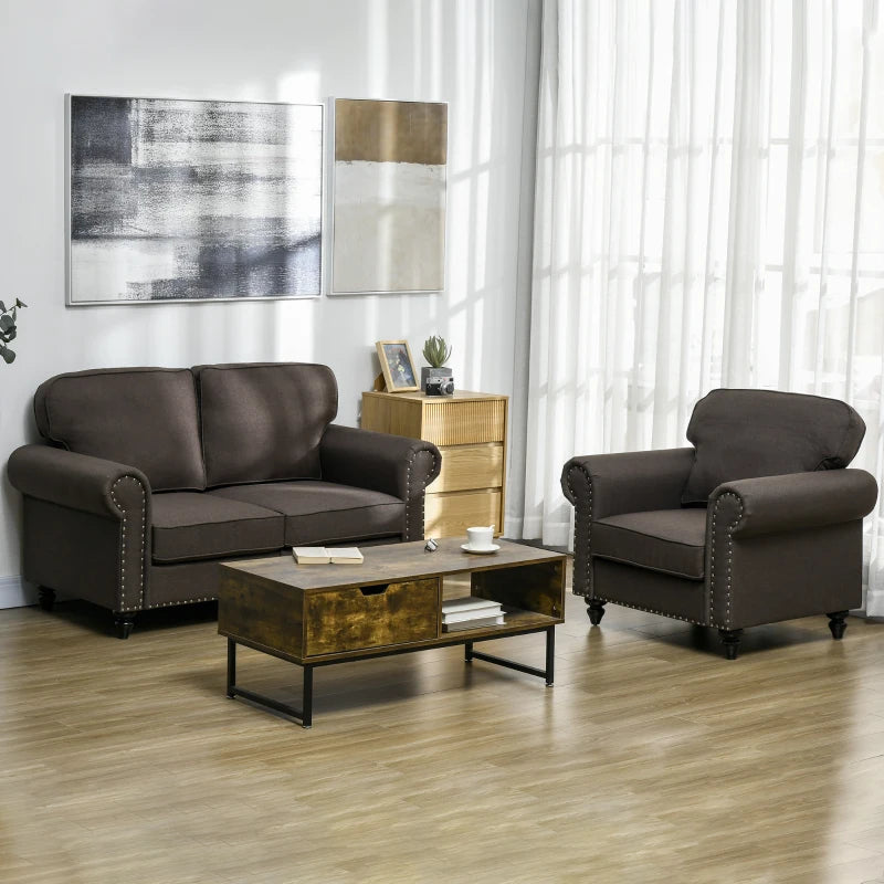 Mid-Century Two-Seater Sofa with Pocket Springs in Dark Brown - Stylish and Comfortable Seating