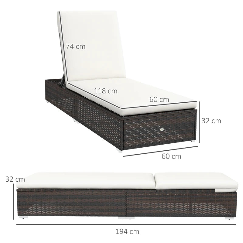 Brown/Cream Rattan Sun Lounger Set - 2 Pack with Reclining Backs