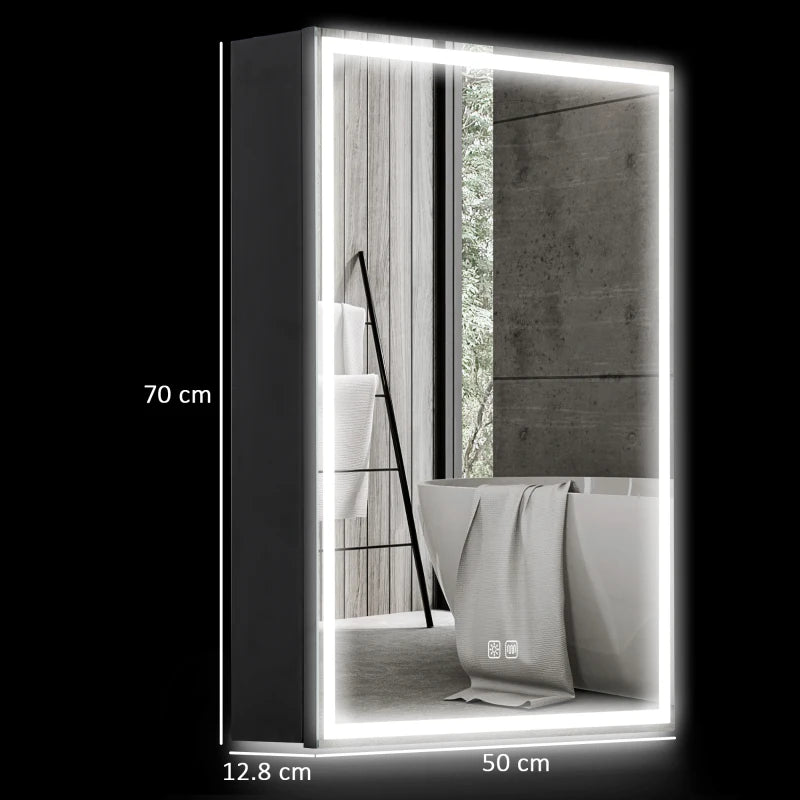 LED Bathroom Mirror Cabinet with Shaver Socket 500 x 700 mm Wall Mounted with Demister Pad Dimmer and 3 Colour Options Black